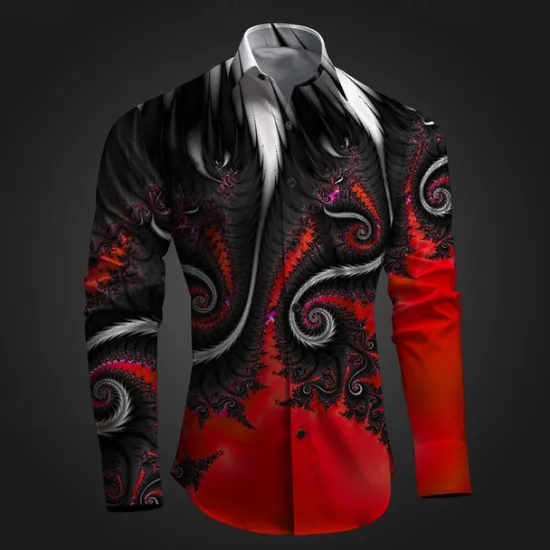 Online OUKU Men's Button Up Shirt Printed Shirts Long Sleeve Subcultural Vacation Party Street Spring & Summer Turndown Print Button-Down Red Blue Purple Gray