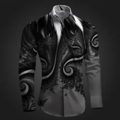Online OUKU Men's Button Up Shirt Printed Shirts Long Sleeve Subcultural Vacation Party Street Spring & Summer Turndown Print Button-Down Red Blue Purple Gray