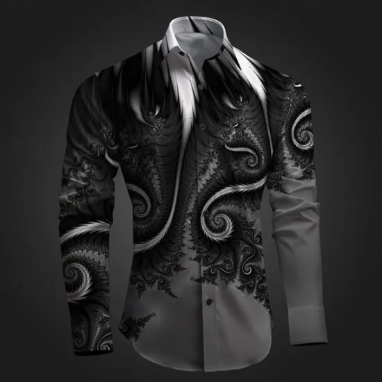 Online OUKU Men's Button Up Shirt Printed Shirts Long Sleeve Subcultural Vacation Party Street Spring & Summer Turndown Print Button-Down Red Blue Purple Gray