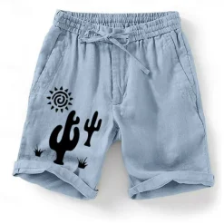 Clearance OUKU Men's Cactus Sun Plants Shorts Summer Shorts Casual Shorts Mid Waist Fashion Streetwear Designer Casual Daily Holiday Pocket Drawstring Elastic Waist Designer Clothing Apparel