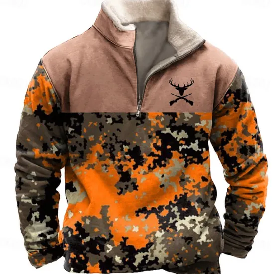 OUKU Men's Camo / Camouflage Cowboy Sweatshirt Quarter Zip Sweatshirt Long Sleeve Sweatshirt Stand Collar Quarter Zip Casual Vintage Retro 3D Print Vacation Going out Streetwear Half Zip Fall Winter