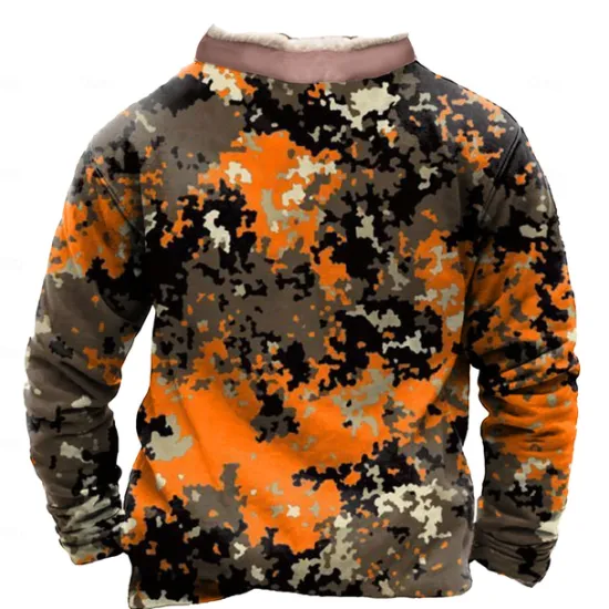OUKU Men's Camo / Camouflage Cowboy Sweatshirt Quarter Zip Sweatshirt Long Sleeve Sweatshirt Stand Collar Quarter Zip Casual Vintage Retro 3D Print Vacation Going out Streetwear Half Zip Fall Winter