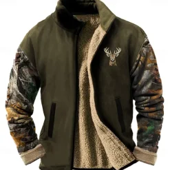 OUKU Men's Camo / Camouflage Deer Sweatshirt Sweatshirt Sweatshirt Stand Collar Daily Print Vacation Travel Streetwear Zip Up Fall Winter