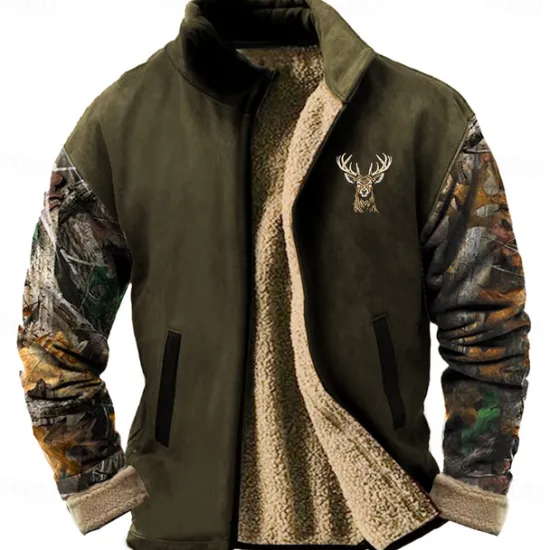 OUKU Men's Camo / Camouflage Deer Sweatshirt Sweatshirt Sweatshirt Stand Collar Daily Print Vacation Travel Streetwear Zip Up Fall Winter