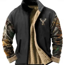 OUKU Men's Camo / Camouflage Deer Sweatshirt Sweatshirt Sweatshirt Stand Collar Daily Print Vacation Travel Streetwear Zip Up Fall Winter