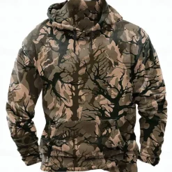 Clearance OUKU Men's Camo / Camouflage Hoodies Sweatshirt Ethnic Long Sleeve Crew Neck Holiday Hunting Purple Brown Drawstring Fall Winter Designer