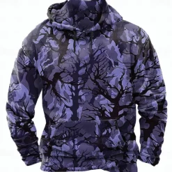 Clearance OUKU Men's Camo / Camouflage Hoodies Sweatshirt Ethnic Long Sleeve Crew Neck Holiday Hunting Purple Brown Drawstring Fall Winter Designer