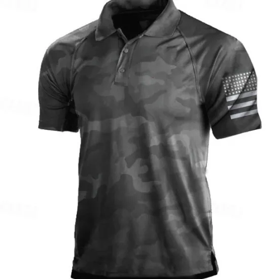 Clearance OUKU Men's Camo / Camouflage Polo Shirt Golf Shirt Short Sleeve Shirt Turndown Street Daily 3D Print Black / Gray Red Brown Green 3D Button-Down Clothing Apparel Fashion Casual Breathable Comfortable