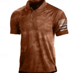 Clearance OUKU Men's Camo / Camouflage Polo Shirt Golf Shirt Short Sleeve Shirt Turndown Street Daily 3D Print Black / Gray Red Brown Green 3D Button-Down Clothing Apparel Fashion Casual Breathable Comfortable