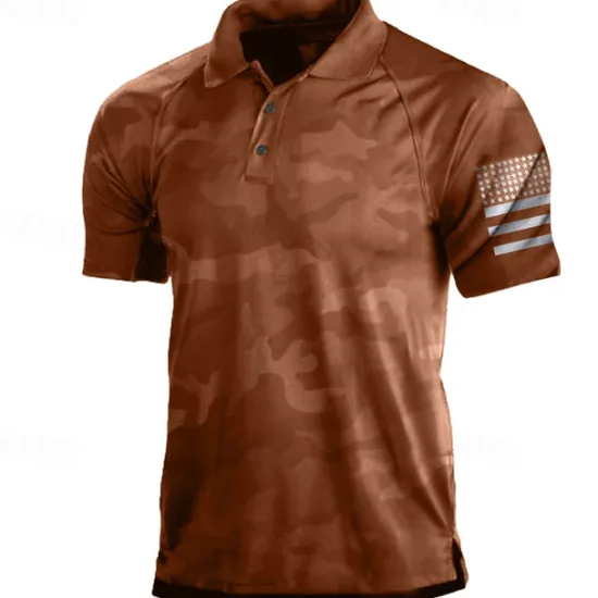 Clearance OUKU Men's Camo / Camouflage Polo Shirt Golf Shirt Short Sleeve Shirt Turndown Street Daily 3D Print Black / Gray Red Brown Green 3D Button-Down Clothing Apparel Fashion Casual Breathable Comfortable