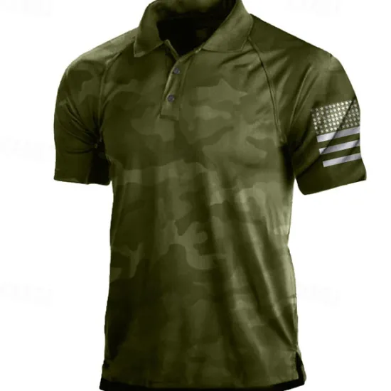Clearance OUKU Men's Camo / Camouflage Polo Shirt Golf Shirt Short Sleeve Shirt Turndown Street Daily 3D Print Black / Gray Red Brown Green 3D Button-Down Clothing Apparel Fashion Casual Breathable Comfortable