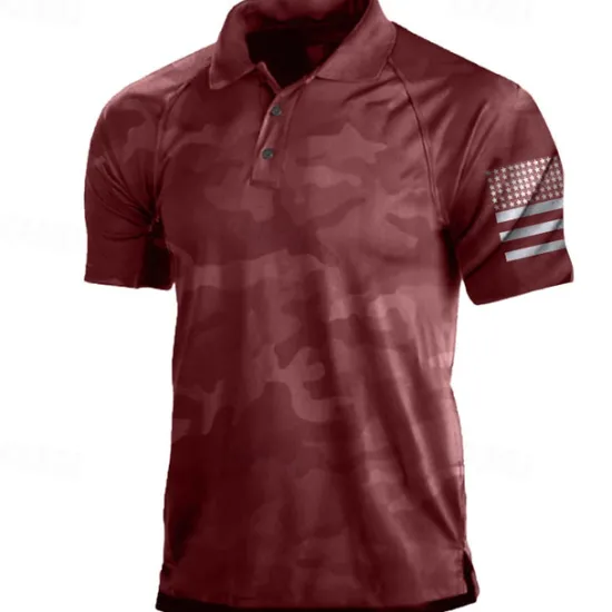 Clearance OUKU Men's Camo / Camouflage Polo Shirt Golf Shirt Short Sleeve Shirt Turndown Street Daily 3D Print Black / Gray Red Brown Green 3D Button-Down Clothing Apparel Fashion Casual Breathable Comfortable