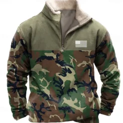 Sale OUKU Men's Camo / Camouflage Sweatshirt Quarter Zip Sweatshirt Long Sleeve Sweatshirt Stand Collar Quarter Zip Casual Vintage Retro 3D Print Vacation Going out Streetwear Half Zip Fall Winter