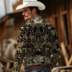 New OUKU Men's Camo / Camouflage Western Shirt Cowboy Shirt Long Sleeve Vintage Western Style Tribal Outdoor Vacation Horse Race Spring & Summer Turndown Print Button-Down Navy Blue Green