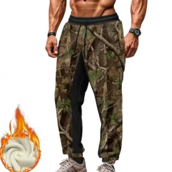 Clearance OUKU Men's Camo Fleece Sweatpants Drawstring Elastic Waist Vintage Casual Outdoor Street Dailywear Pocket Thermal Winter 3D Print Black Army Green Gray