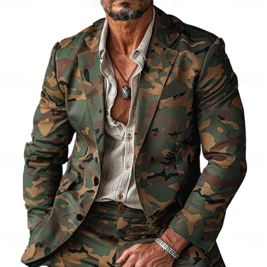 Sale OUKU Men's Camo Long Sleeve Turndown Vintage Casual Outdoor Street Daily Buttons 3D Print Multi Pocket Army Green
