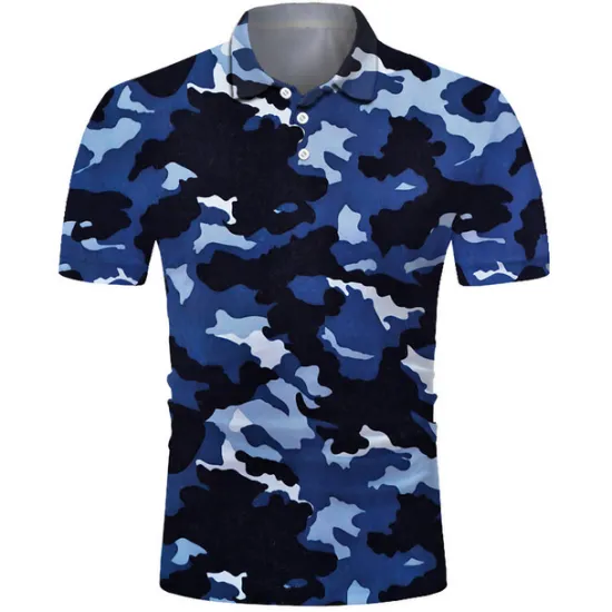 Best OUKU Men's Camo Sports Polo Shirts Golf Shirt Short Sleeve Polo Shirts Collared Shirts Casual Sportswear Vacation Wear Buttons 3D Print Blue