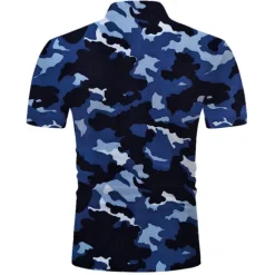 Best OUKU Men's Camo Sports Polo Shirts Golf Shirt Short Sleeve Polo Shirts Collared Shirts Casual Sportswear Vacation Wear Buttons 3D Print Blue