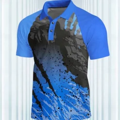 OUKU Men's Camo Sports Polo Shirts Golf Shirt Short Sleeve Polo Shirts Collared Shirts Casual Sportswear Vacation Wear Buttons 3D Print Summer Spring Blue
