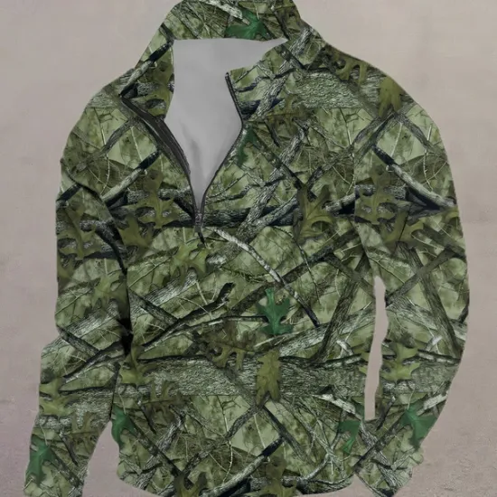 New OUKU Men's Camouflage Camo / Camouflage Sports Casual Long Sleeve Zip Climbing Hunting Red Purple Fall Designer
