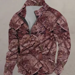New OUKU Men's Camouflage Camo / Camouflage Sports Casual Long Sleeve Zip Climbing Hunting Red Purple Fall Designer