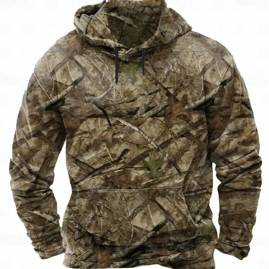 Sale OUKU Men's Camouflage Hoodies Sweatshirt Ethnic Casual Long Sleeve Crew Neck Holiday Hunting Red Green Drawstring Fall Winter Designer