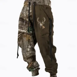 Best OUKU Men's Camouflage Hunting Deer Sweatpants Trousers Mid Waist Drawstring Elastic Waist Active Vintage Casual Outdoor Streetwear with Pockets Spring Fall 3D Print Black Blue Brown