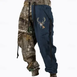Best OUKU Men's Camouflage Hunting Deer Sweatpants Trousers Mid Waist Drawstring Elastic Waist Active Vintage Casual Outdoor Streetwear with Pockets Spring Fall 3D Print Black Blue Brown