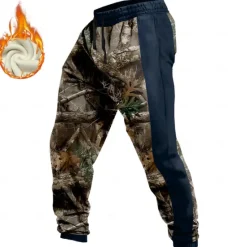 OUKU Men's Camouflage Hunting Fleece Sweatpants Drawstring Elastic Waist Casual Vintage Retro Outdoor Streetwear with Pockets Warm Fleece Lined Winter 3D Print Blue Green khaki