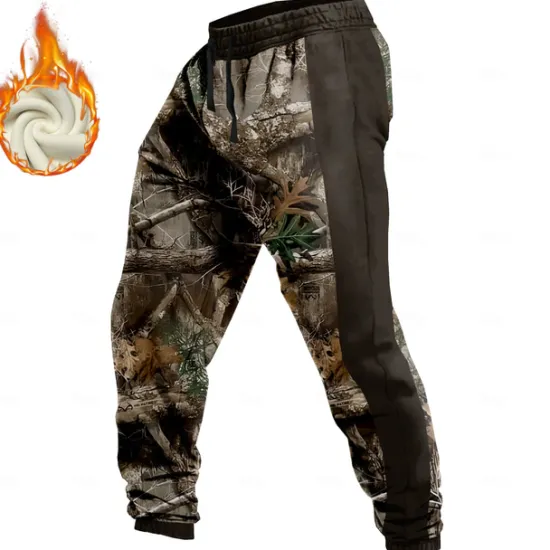 OUKU Men's Camouflage Hunting Fleece Sweatpants Drawstring Elastic Waist Casual Vintage Retro Outdoor Streetwear with Pockets Warm Fleece Lined Winter 3D Print Blue Green khaki