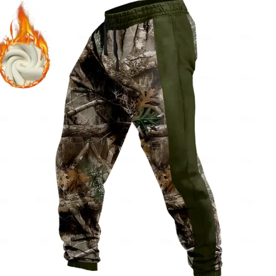 OUKU Men's Camouflage Hunting Fleece Sweatpants Drawstring Elastic Waist Casual Vintage Retro Outdoor Streetwear with Pockets Warm Fleece Lined Winter 3D Print Blue Green khaki
