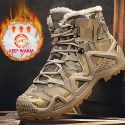 Best OUKU Men's Camouflage Winter Hiking Boots with Fur Lining – Waterproof Insulated Outdoor Snow Boots Khaki