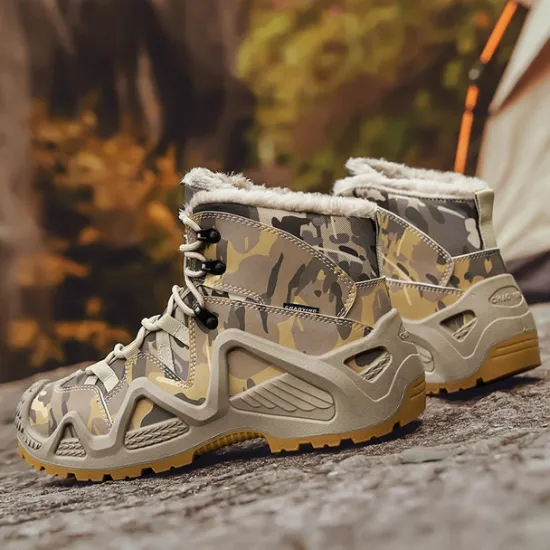 Best OUKU Men's Camouflage Winter Hiking Boots with Fur Lining – Waterproof Insulated Outdoor Snow Boots Khaki