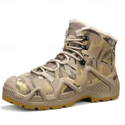 Best OUKU Men's Camouflage Winter Hiking Boots with Fur Lining – Waterproof Insulated Outdoor Snow Boots Khaki