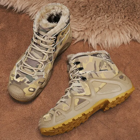 Best OUKU Men's Camouflage Winter Hiking Boots with Fur Lining – Waterproof Insulated Outdoor Snow Boots Khaki