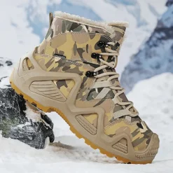 Best OUKU Men's Camouflage Winter Hiking Boots with Fur Lining – Waterproof Insulated Outdoor Snow Boots Khaki