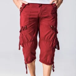 Sale OUKU Men's Capri Cargo Shorts Cargo Shorts Capri Pants Shorts Summer Shorts Multi Pocket Flap Pocket Plain Comfort Wearable Knee Length Outdoor Sport Daily Fashion Casual Army Green Red