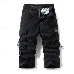 Hot OUKU Men's Capri Cargo Shorts Capri Pants Drawstring Elastic Waist Multi Pocket Plain Comfort Wearable Calf-Length Outdoor Sport Daily Fashion Casual Black Khaki