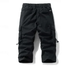 Hot OUKU Men's Capri Cargo Shorts Capri Pants Drawstring Elastic Waist Multi Pocket Plain Comfort Wearable Calf-Length Outdoor Sport Daily Fashion Casual Black Khaki