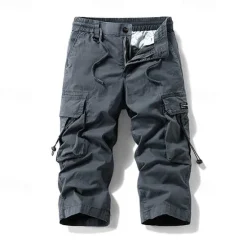 Hot OUKU Men's Capri Cargo Shorts Capri Pants Drawstring Elastic Waist Multi Pocket Plain Comfort Wearable Calf-Length Outdoor Sport Daily Fashion Casual Black Khaki