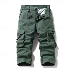 Hot OUKU Men's Capri Cargo Shorts Capri Pants Drawstring Elastic Waist Multi Pocket Plain Comfort Wearable Calf-Length Outdoor Sport Daily Fashion Casual Black Khaki