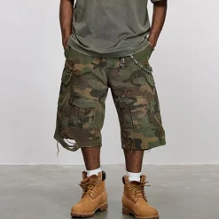 New OUKU Men's Capri Cargo Shorts Cargo Shorts Capri Pants Cut Out Multi Pocket Camouflage Comfort Wearable Calf-Length Outdoor Sport Daily Fashion Casual Camouflage Green