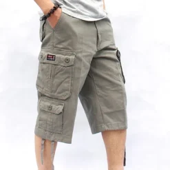 Discount OUKU Men's Capri Cargo Shorts Leg Drawstring Multi Pocket Plain Calf-Length Streetwear Classic Style Black Army Green