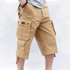 Discount OUKU Men's Capri Cargo Shorts Leg Drawstring Multi Pocket Plain Calf-Length Streetwear Classic Style Black Army Green