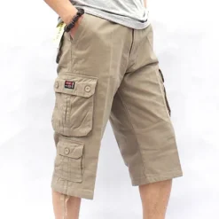 Discount OUKU Men's Capri Cargo Shorts Leg Drawstring Multi Pocket Plain Calf-Length Streetwear Classic Style Black Army Green