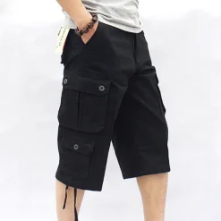 Discount OUKU Men's Capri Cargo Shorts Leg Drawstring Multi Pocket Plain Calf-Length Streetwear Classic Style Black Army Green