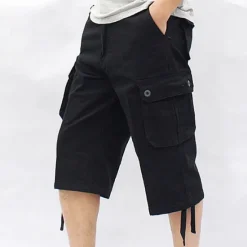 Discount OUKU Men's Capri Cargo Shorts Leg Drawstring Multi Pocket Plain Calf-Length Streetwear Classic Style Black Army Green