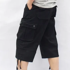 Discount OUKU Men's Capri Cargo Shorts Leg Drawstring Multi Pocket Plain Calf-Length Streetwear Classic Style Black Army Green