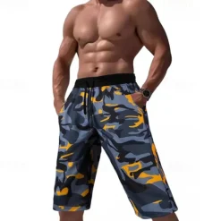 Clearance OUKU Men's Capri Pants Camo Shorts Summer Shorts Pocket Drawstring Elastic Waist Graphic Camouflage Camo / Camouflage Comfort Breathable Calf-Length Outdoor Vacation Sport Casual Yellow Sky Blue