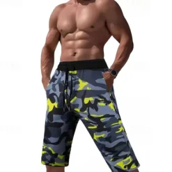 Clearance OUKU Men's Capri Pants Camo Shorts Summer Shorts Pocket Drawstring Elastic Waist Graphic Camouflage Camo / Camouflage Comfort Breathable Calf-Length Outdoor Vacation Sport Casual Yellow Sky Blue